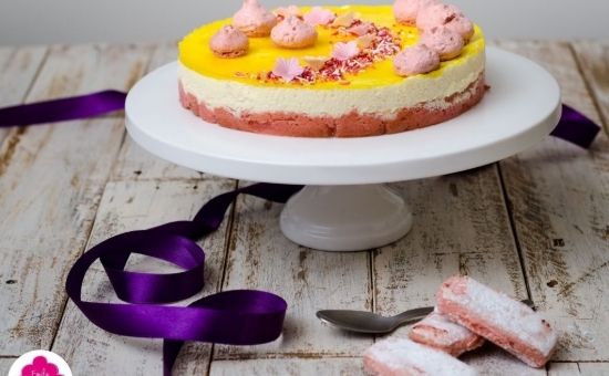 Entremet au citron sur une base de Biscuits Roses de Reims - décor printemps