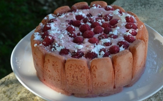 Charlotte aux framboises et Biscuits Roses de Reims