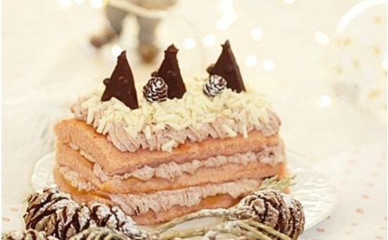Bûche rose chocolat orange façon mille-feuilles