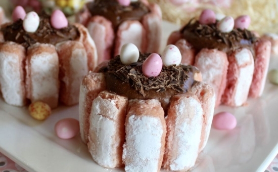 Charlottes aux Biscuits Roses, mousse chocolat noir
