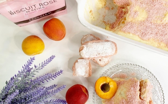 Tiramisu abricots lavande et Biscuits Roses Fossier