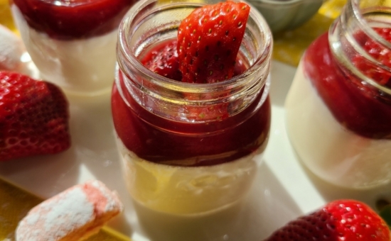 Panna Cotta au coulis de framboises et au Biscuit Rose
