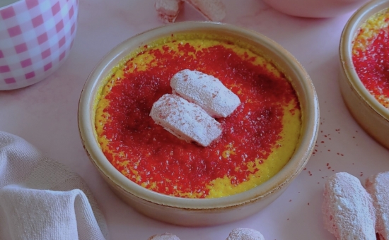 Crème brûlée au champagne et Biscuits Roses de Reims au Thermomix