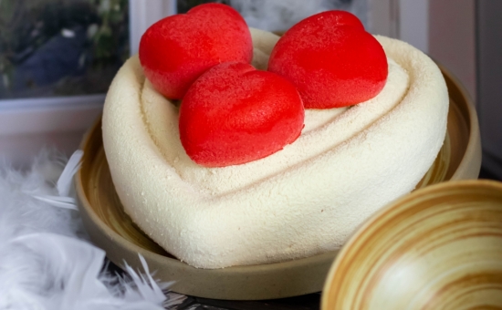 Entremets cœur rhubarbe mandarine et Biscuit Rose